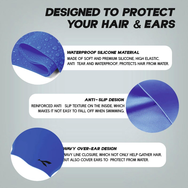 KONEX Bubble Designed Waterproof Silicone Premium Swimming Cap for Men & Women | Stretchable & Quick-Dry | Prevents Hair Pull & Chemical Damage | Ideal for Children & Adults (Blue) - Image 4